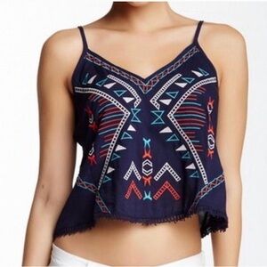Lush Navy Aztec Loose Fitting Crop Top